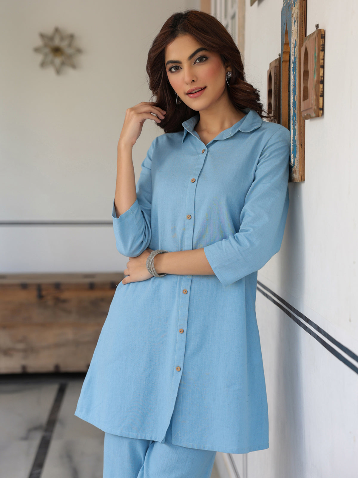 Janasya Light Cotton Solid Straight Top & Bottom Set 
