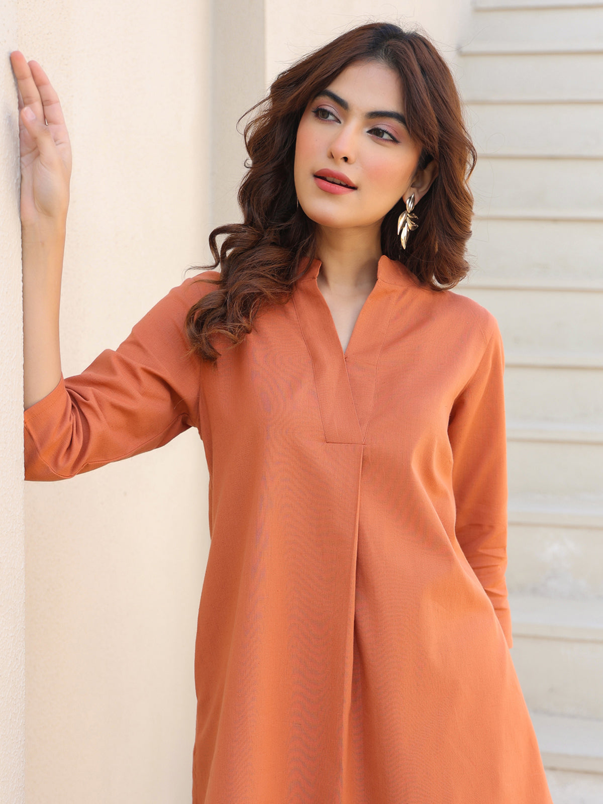 Janasya Dark Cotton Solid A-Line Top & Bottom Set 