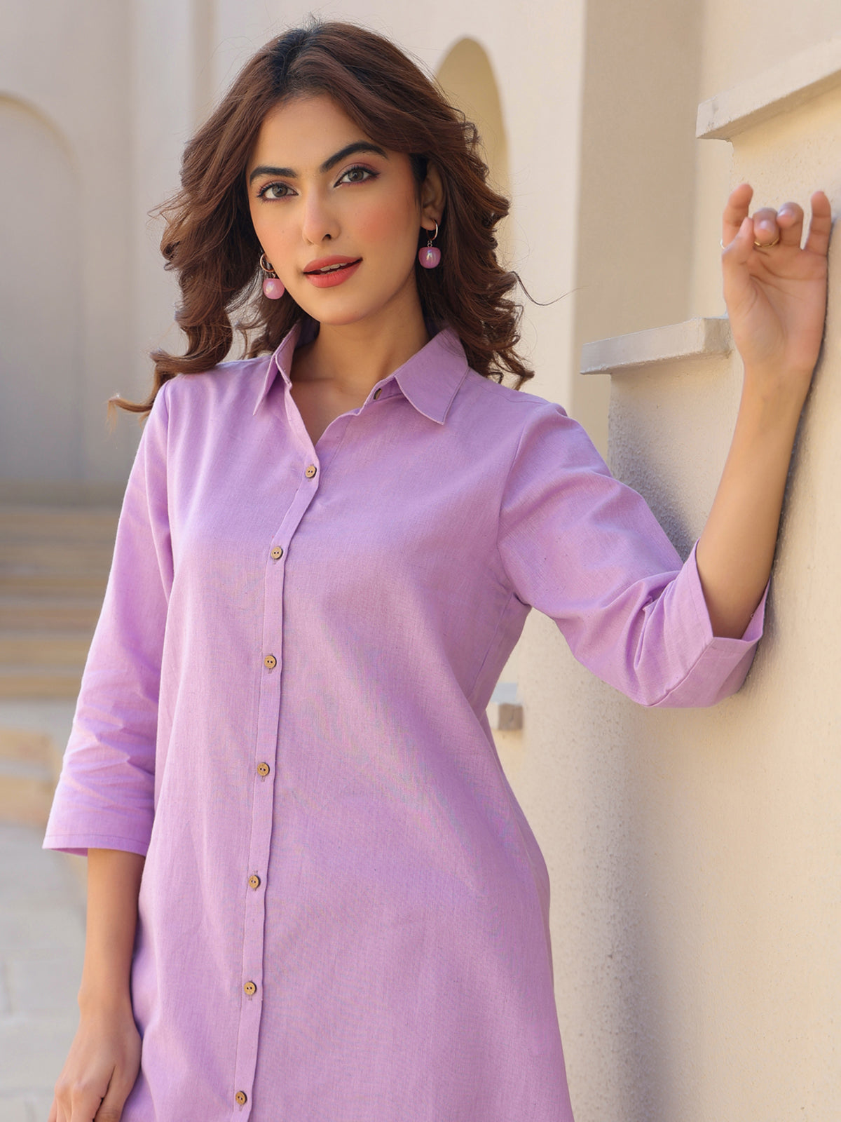 Janasya Light Cotton Solid A-Line Top & Bottom Set 