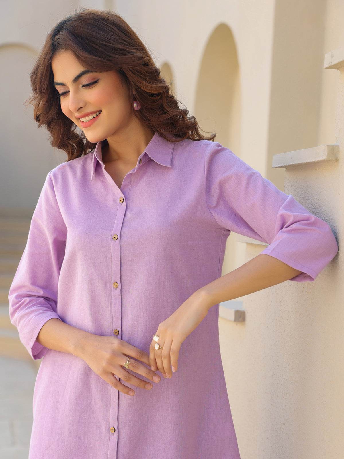 Janasya Light Cotton Solid A-Line Top & Bottom Set 