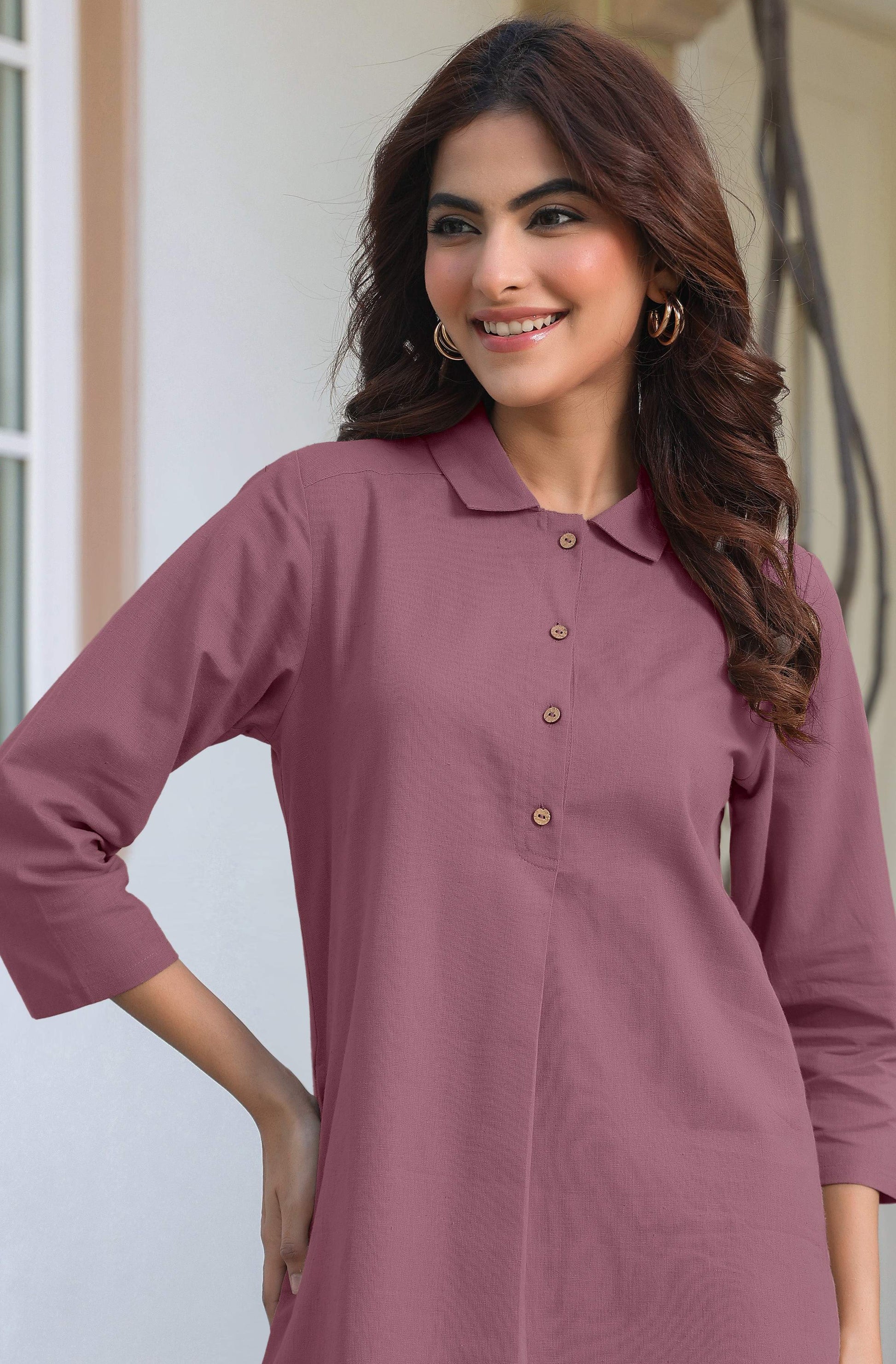 Janasya Light Cotton Solid A-Line Top & Bottom Set 
