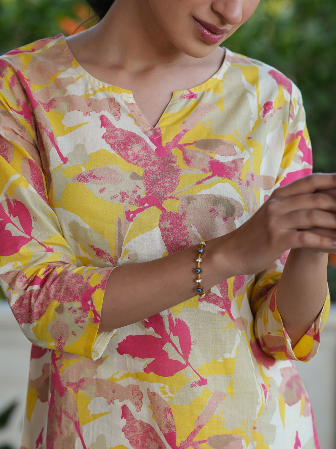 Janasya Bright Cotton Floral Straight Top & Bottom Set 