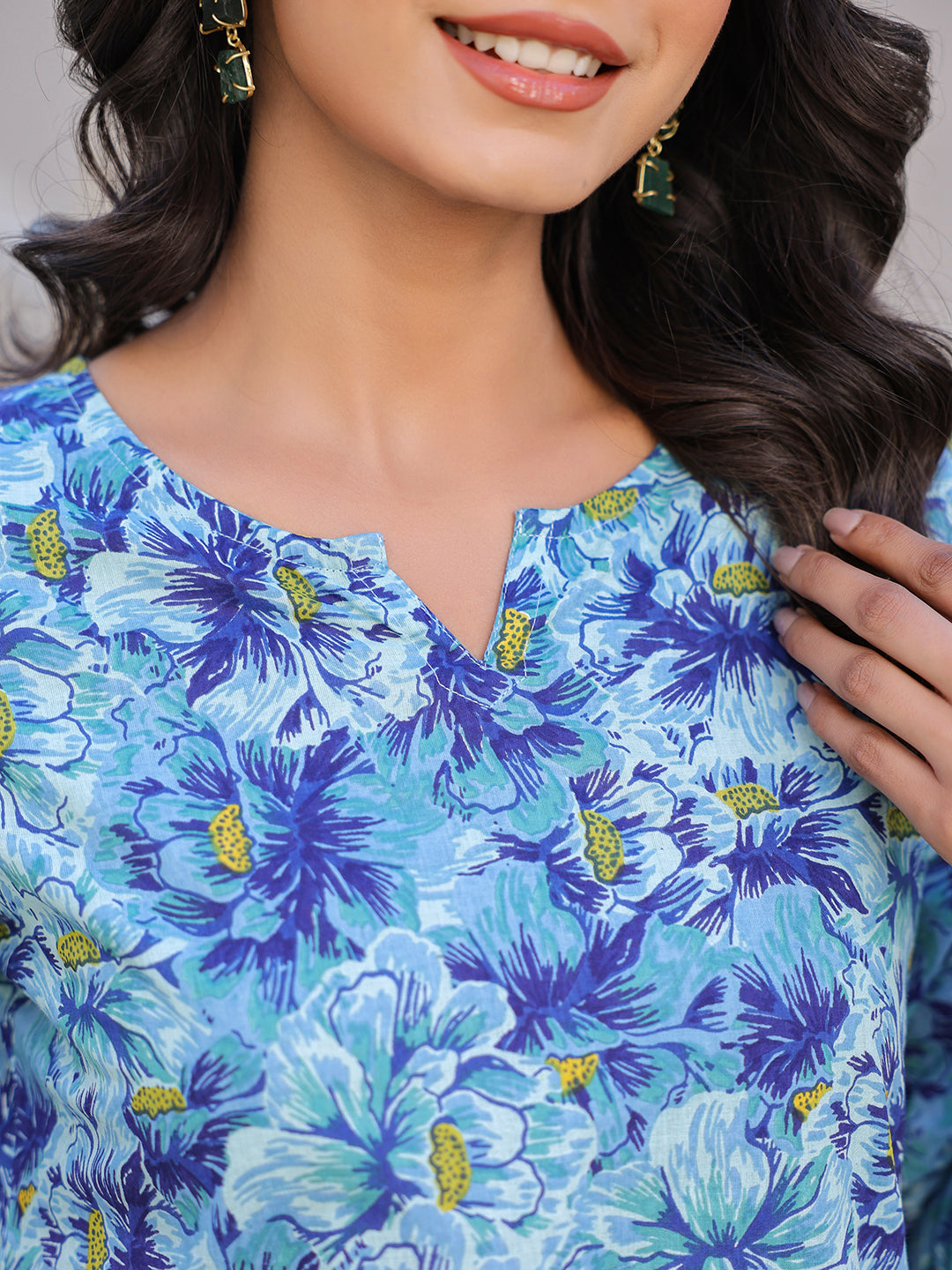 Janasya Bright Cotton Floral Straight Top & Bottom Set 