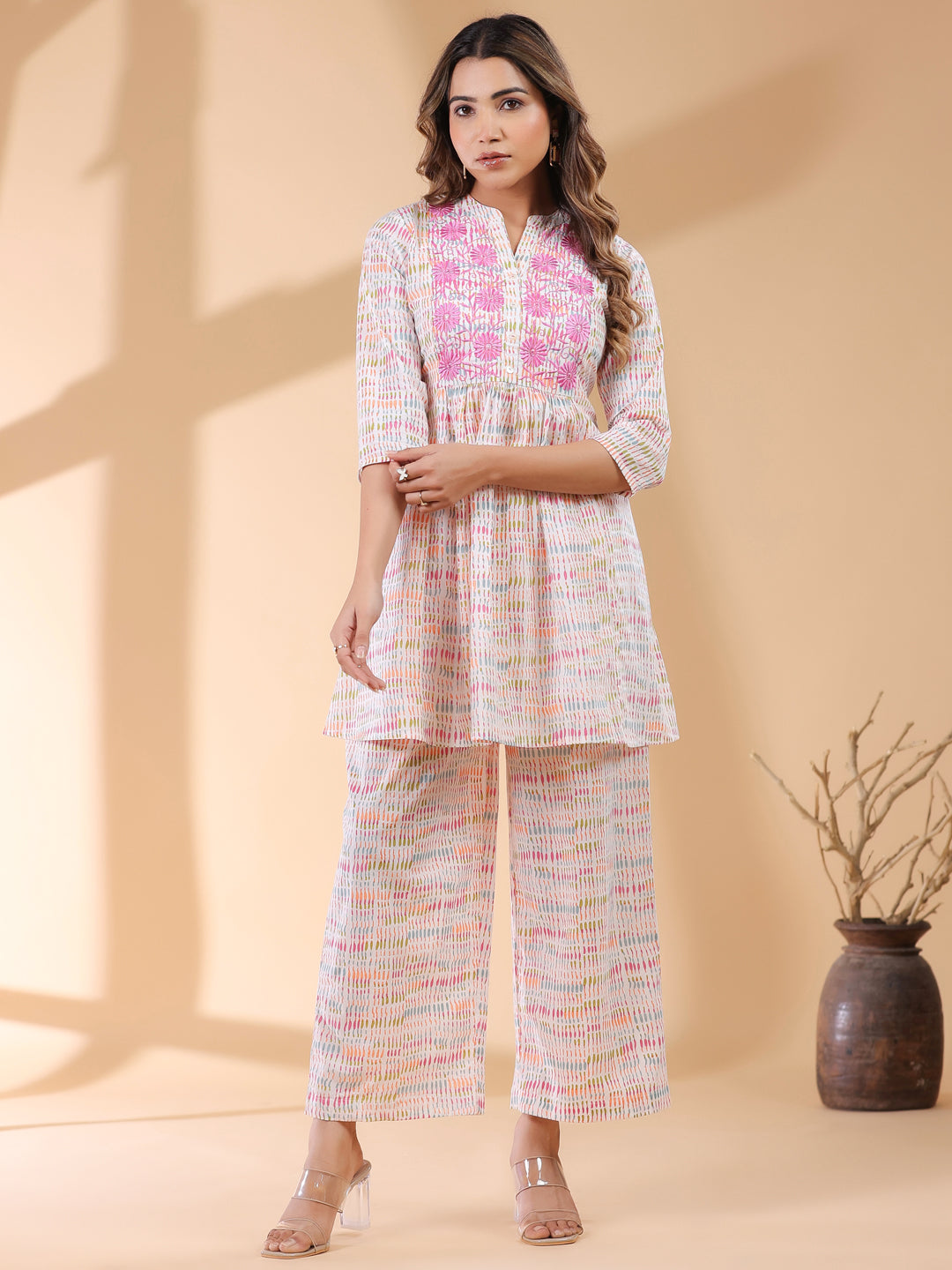 Janasya Light Cotton Abstract A-Line Top & Bottom Set 