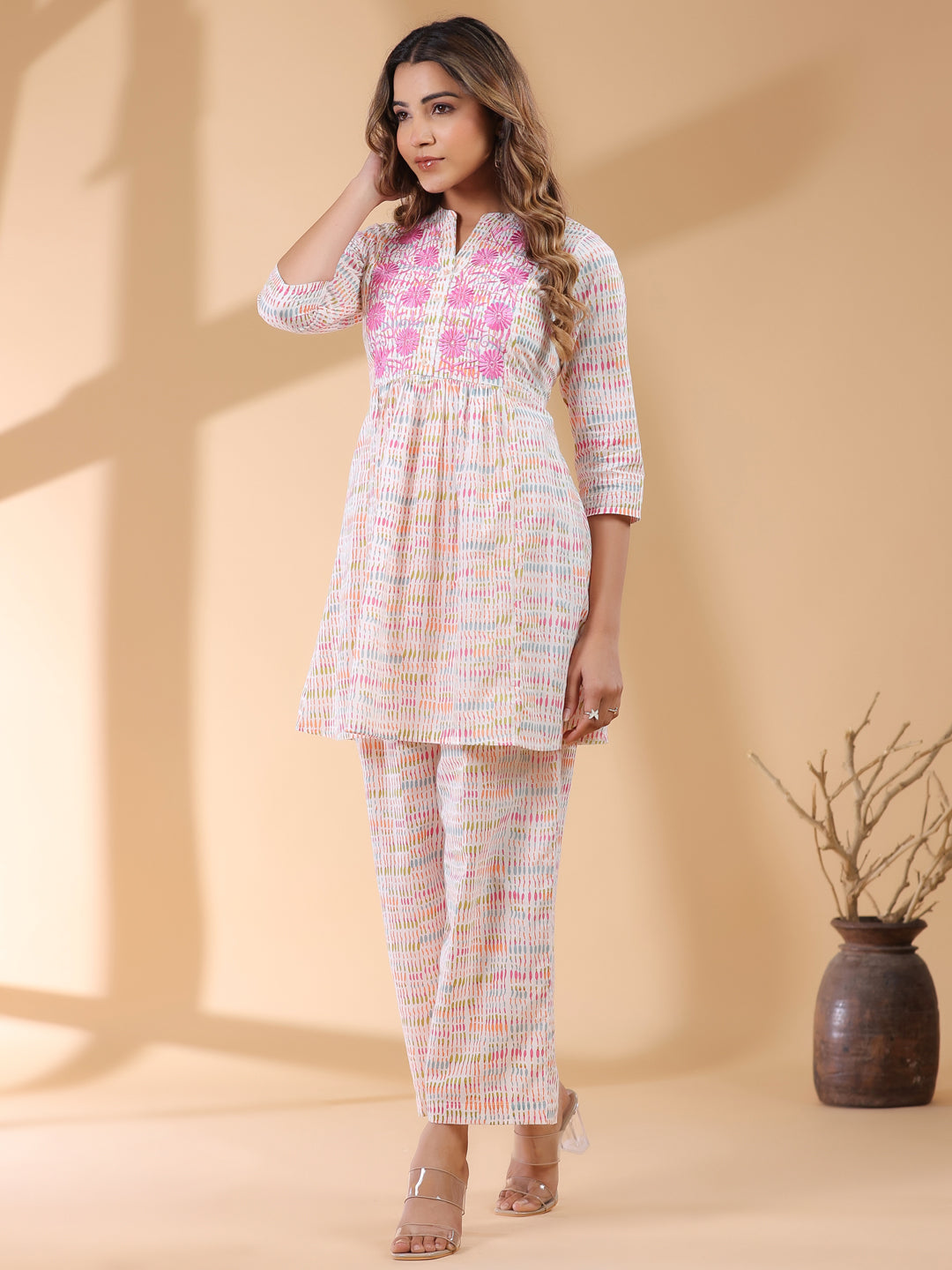 Janasya Light Cotton Abstract A-Line Top & Bottom Set 
