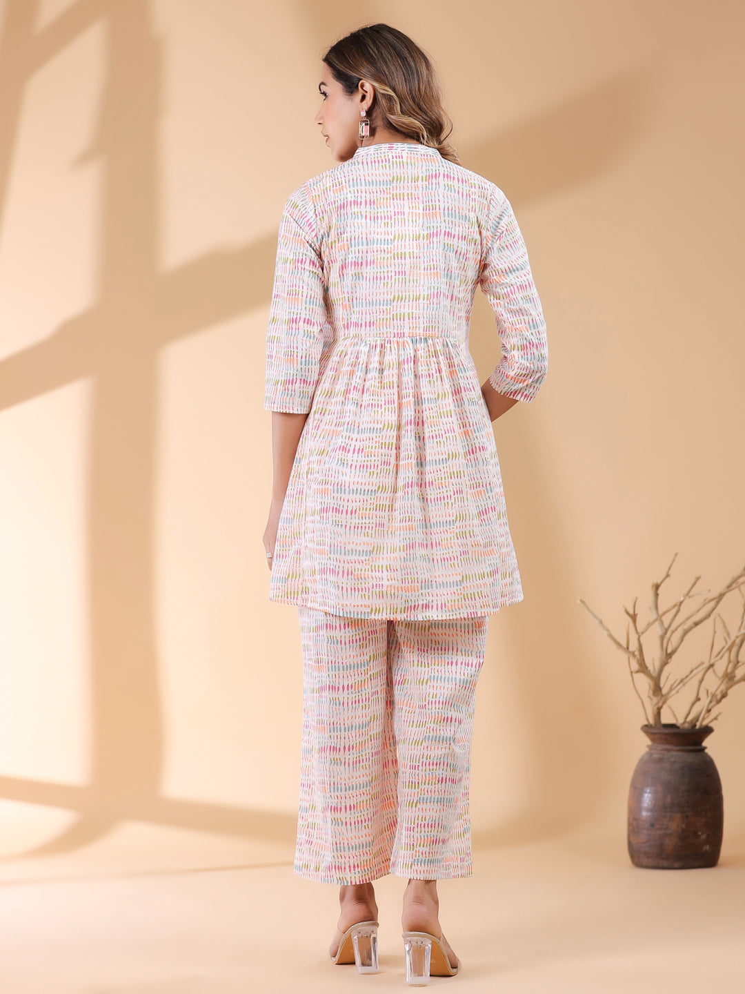 Janasya Light Cotton Abstract A-Line Top & Bottom Set 