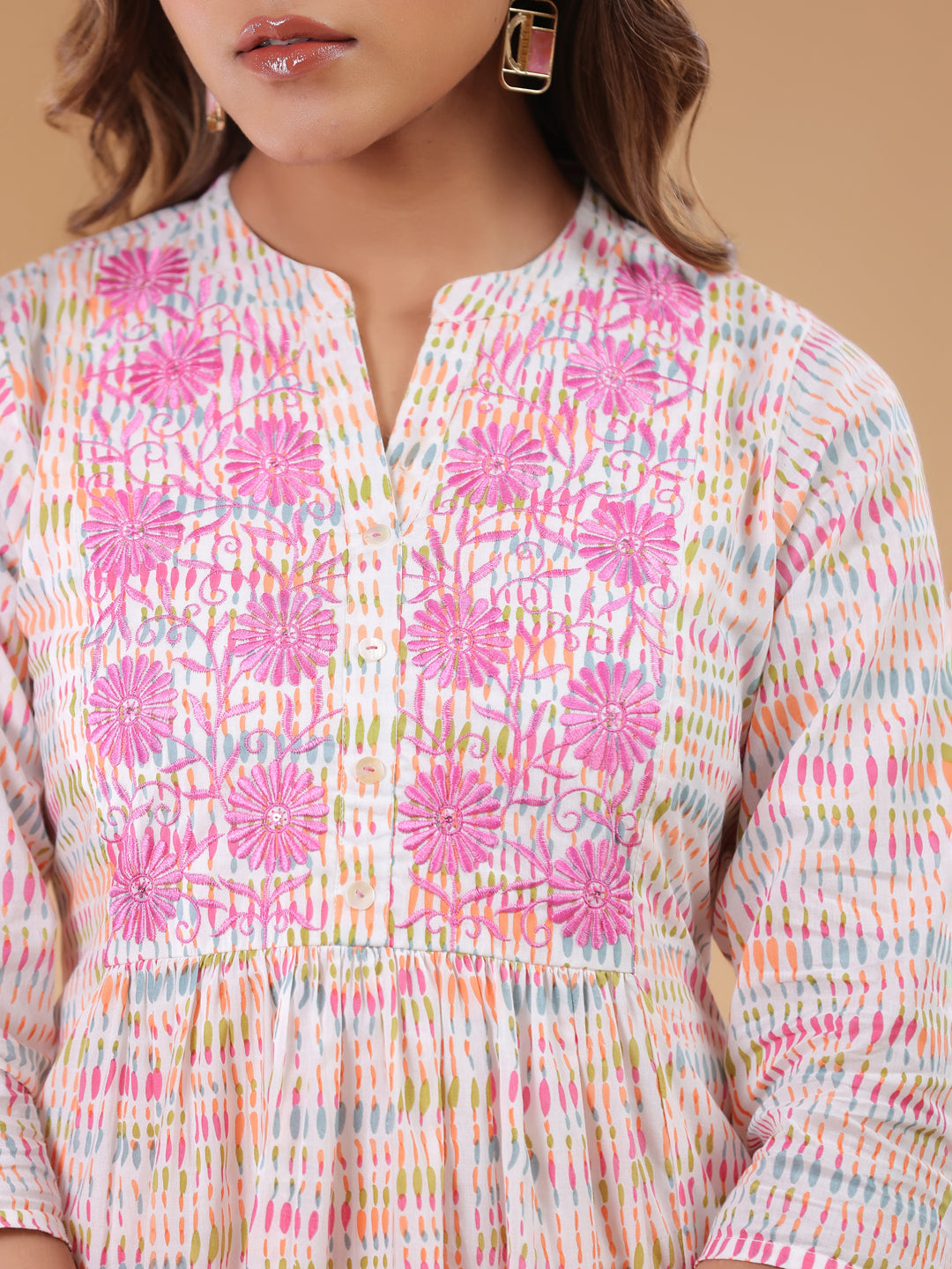 Janasya Light Cotton Abstract A-Line Top & Bottom Set 