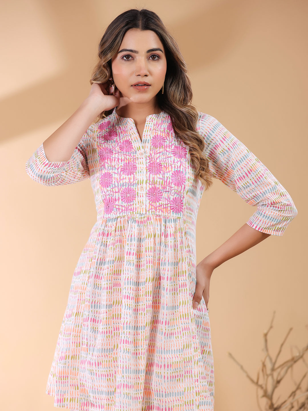 Janasya Light Cotton Abstract A-Line Top & Bottom Set 