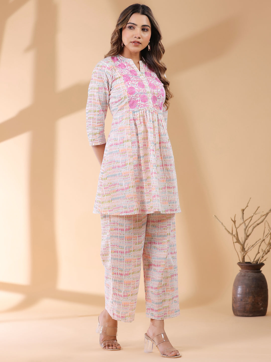 Janasya Light Cotton Abstract A-Line Top & Bottom Set 