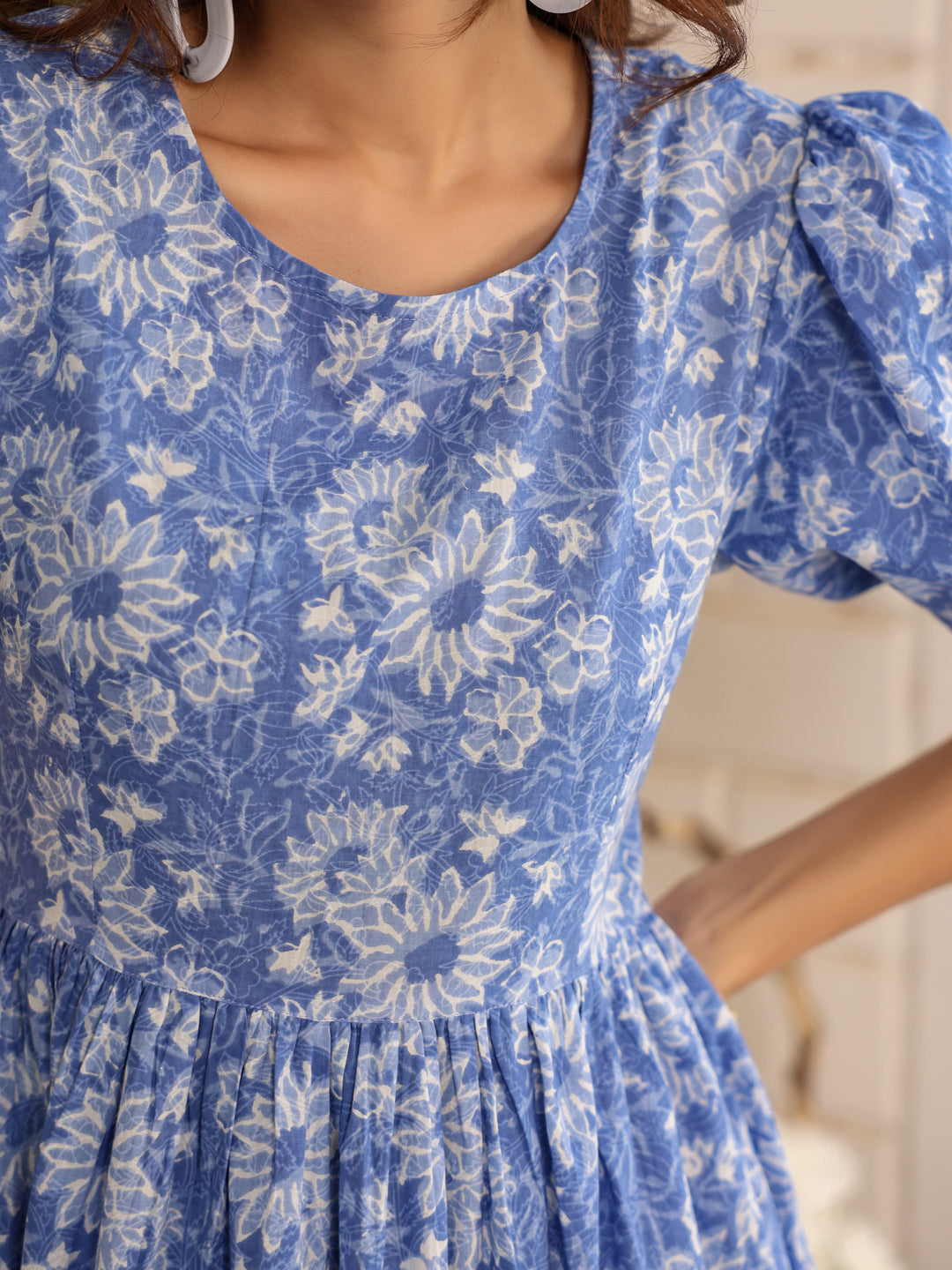 Janasya Light Cotton Floral Tiered Dress 