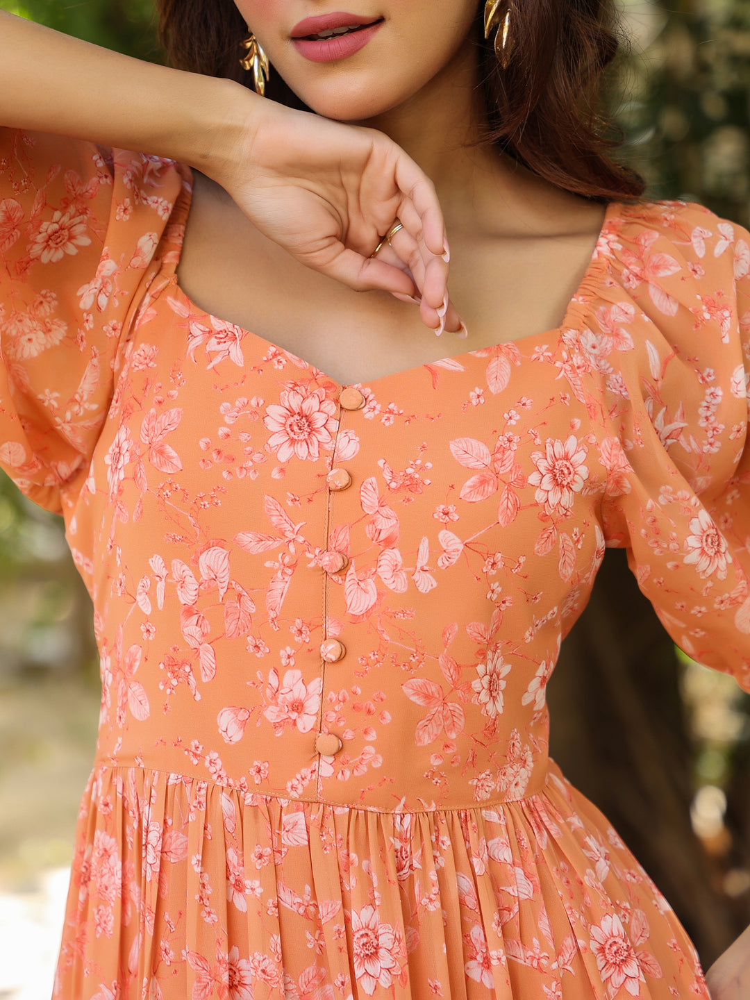 Janasya Bright Georgette Floral Tiered Dress 