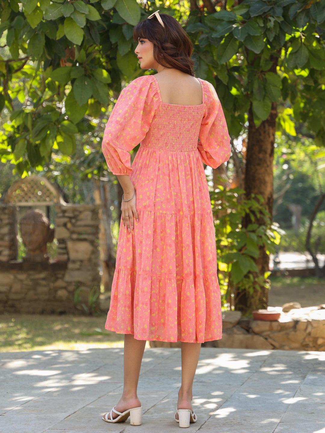 Janasya Light Georgette Floral Tiered Dress 