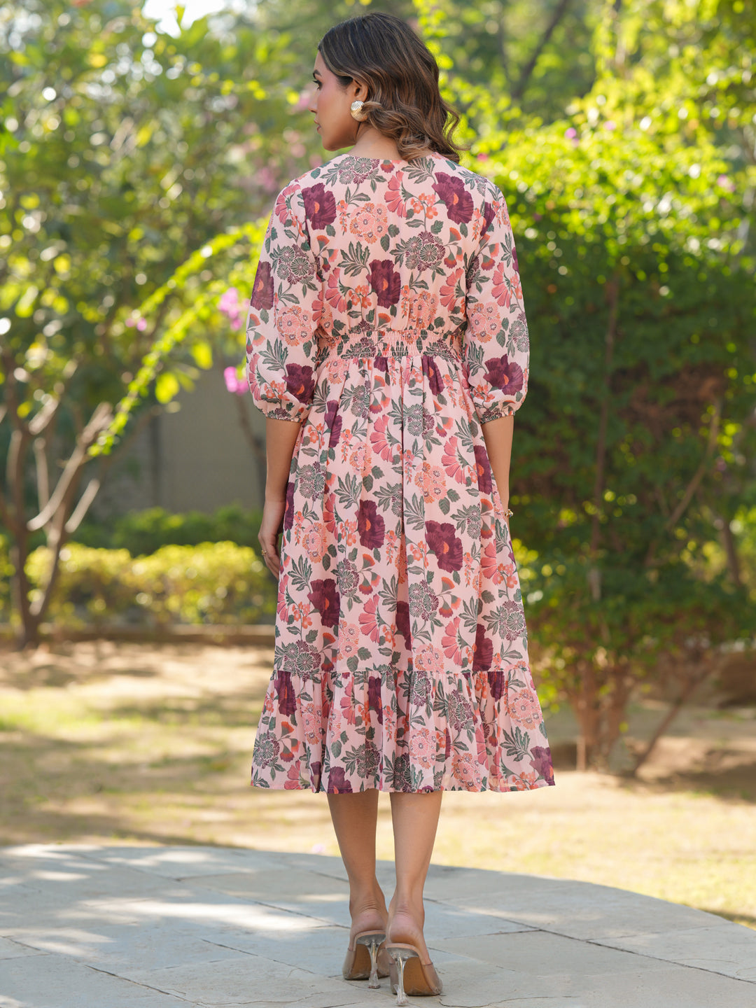 Janasya Light Georgette Floral Fit & Flare Dress 