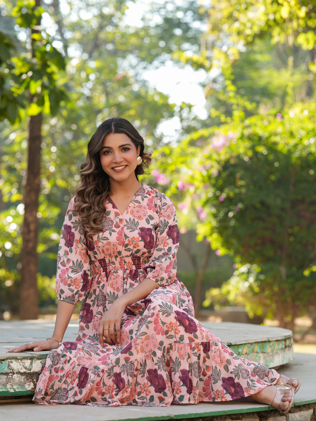 Janasya Light Georgette Floral Fit & Flare Dress 