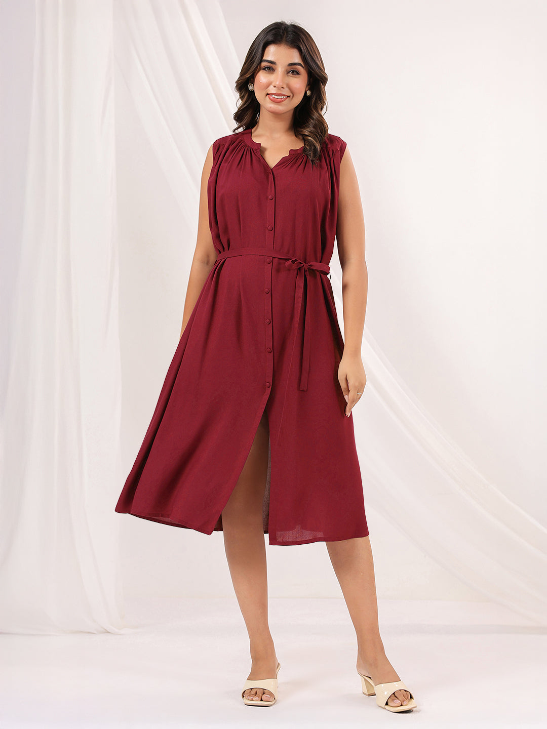 Janasya Dark Rayon Solid A-Line Dress 