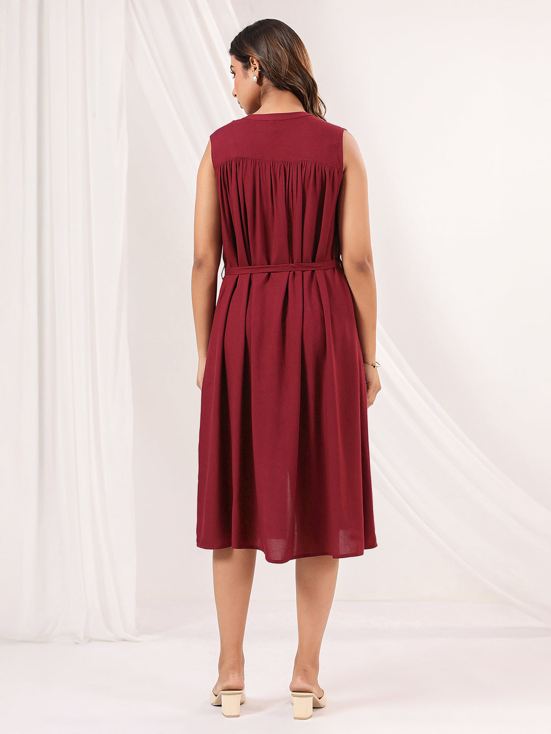 Janasya Dark Rayon Solid A-Line Dress 