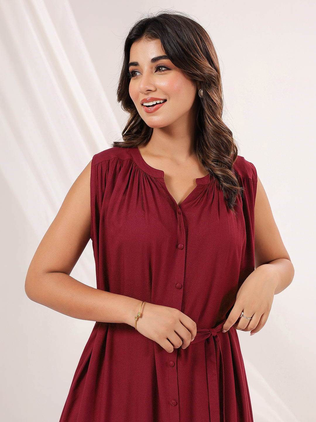 Janasya Dark Rayon Solid A-Line Dress 