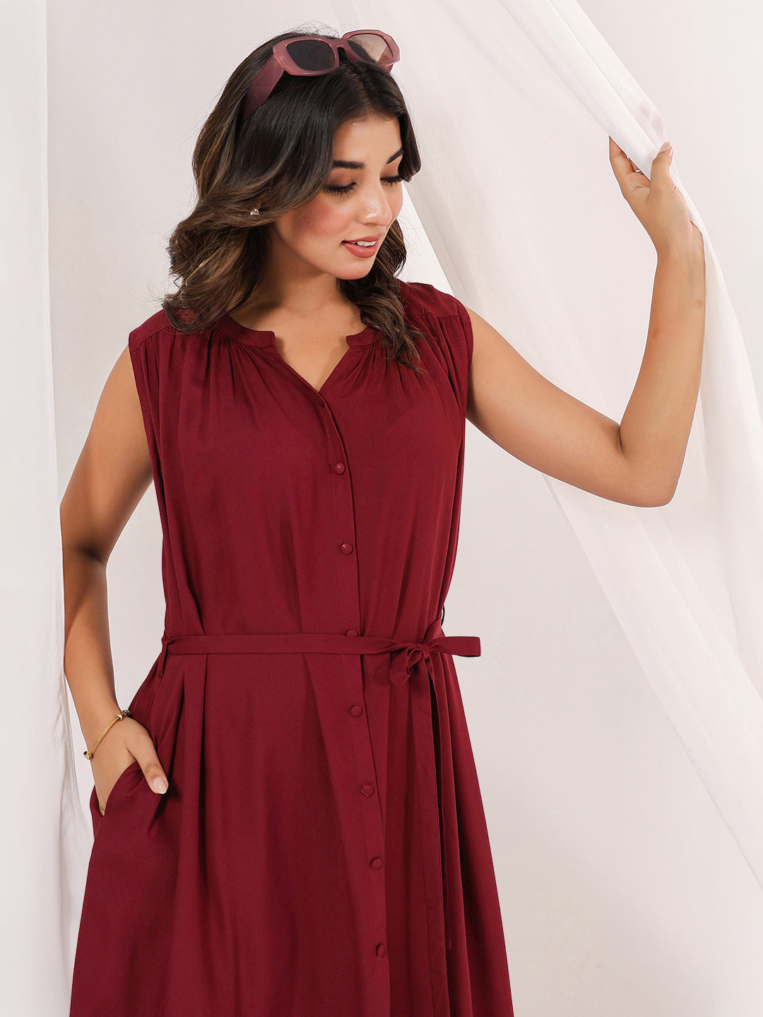 Janasya Dark Rayon Solid A-Line Dress 