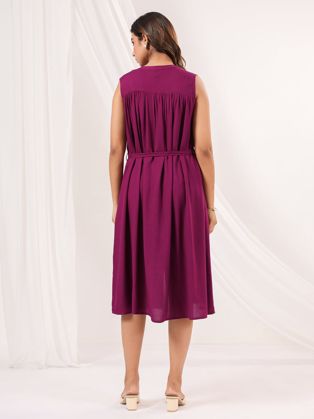 Janasya Dark Rayon Solid A-Line Dress 