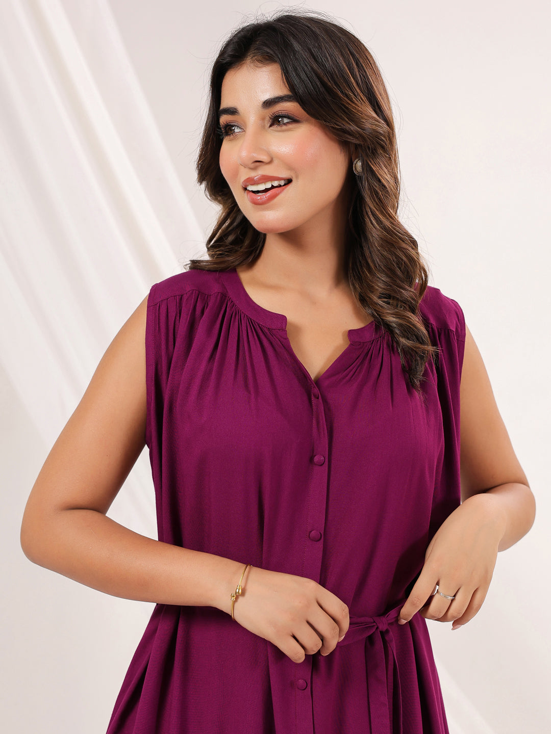 Janasya Dark Rayon Solid A-Line Dress 