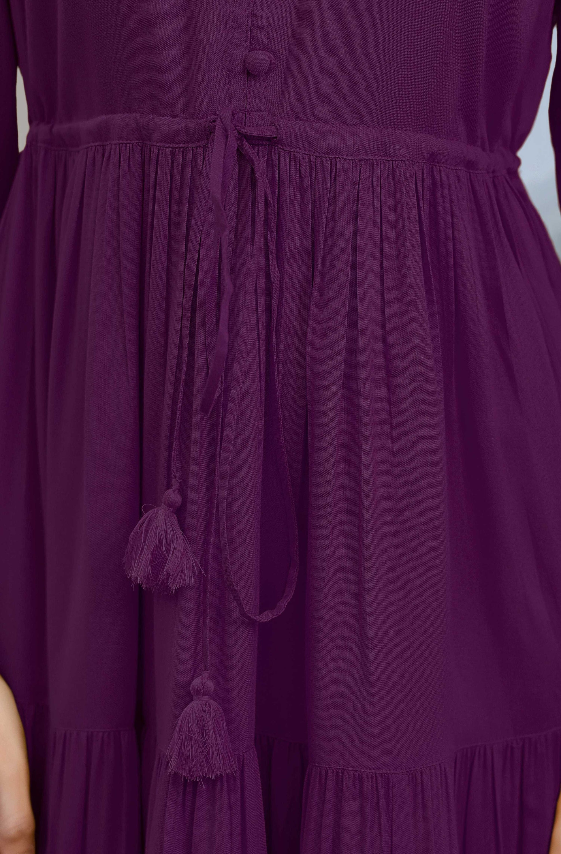 Janasya Dark Rayon Solid Tiered Dress 