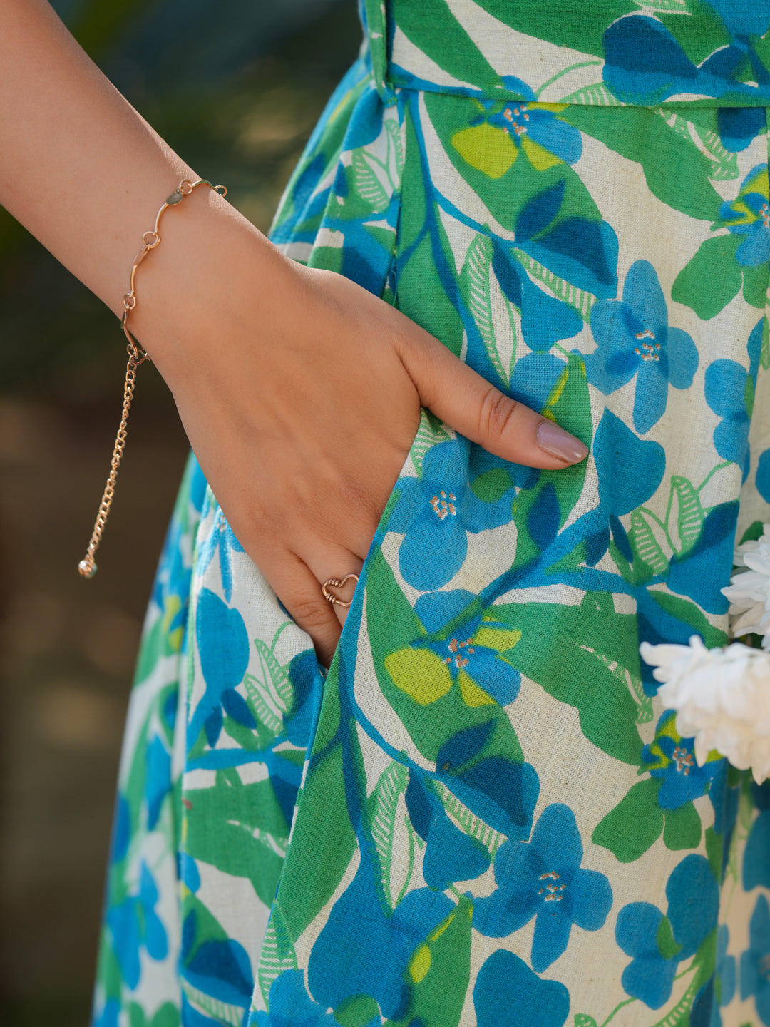 Janasya Bright Cotton Floral Fit & Flare Dress 