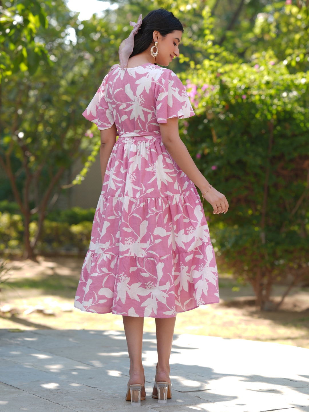 Janasya Light Cotton Floral Tiered Dress 