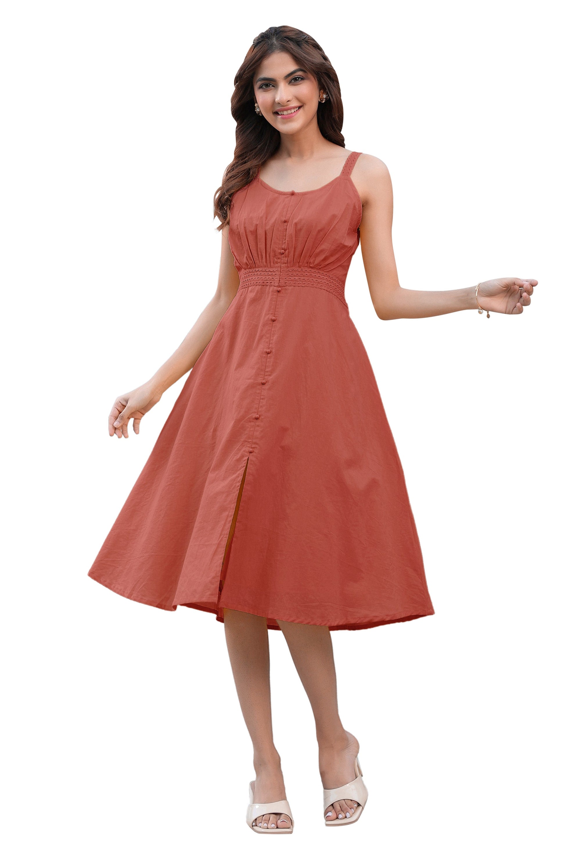 Janasya Dark Cotton Solid A-Line Dress 