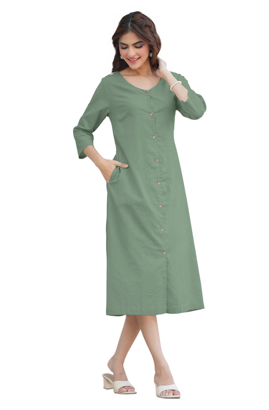 Janasya Light Cotton Solid Straight Dress 