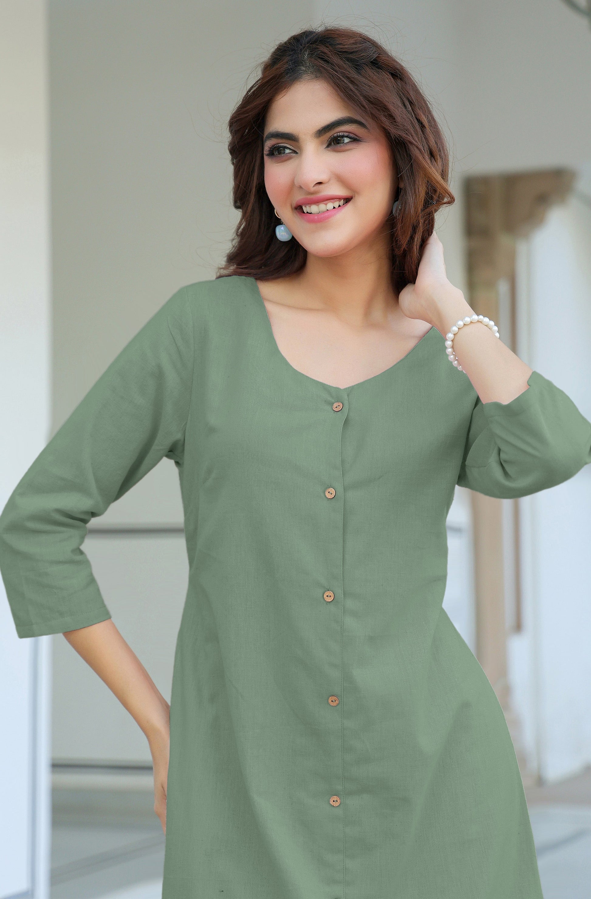 Janasya Light Cotton Solid Straight Dress 