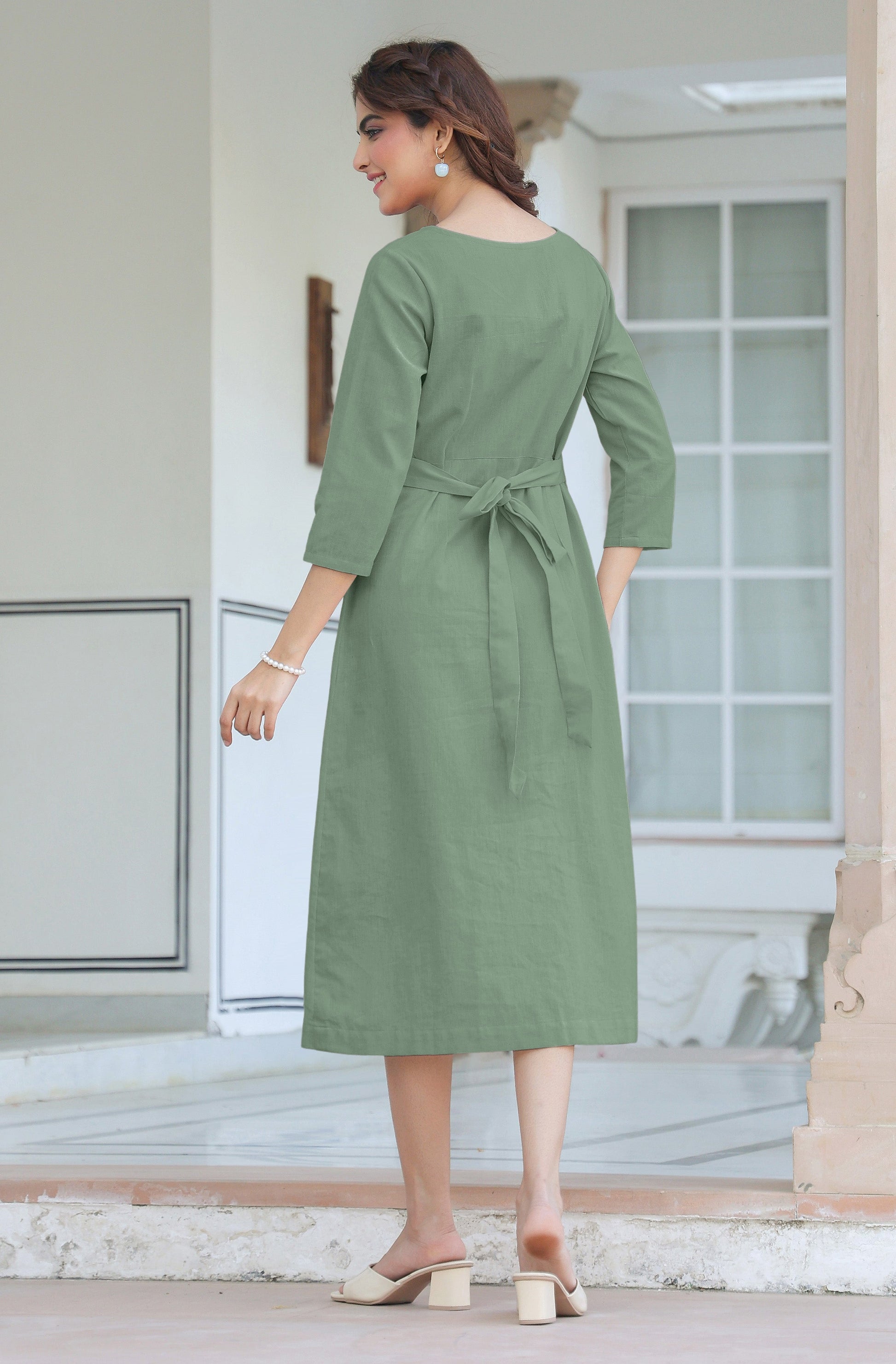 Janasya Light Cotton Solid Straight Dress 