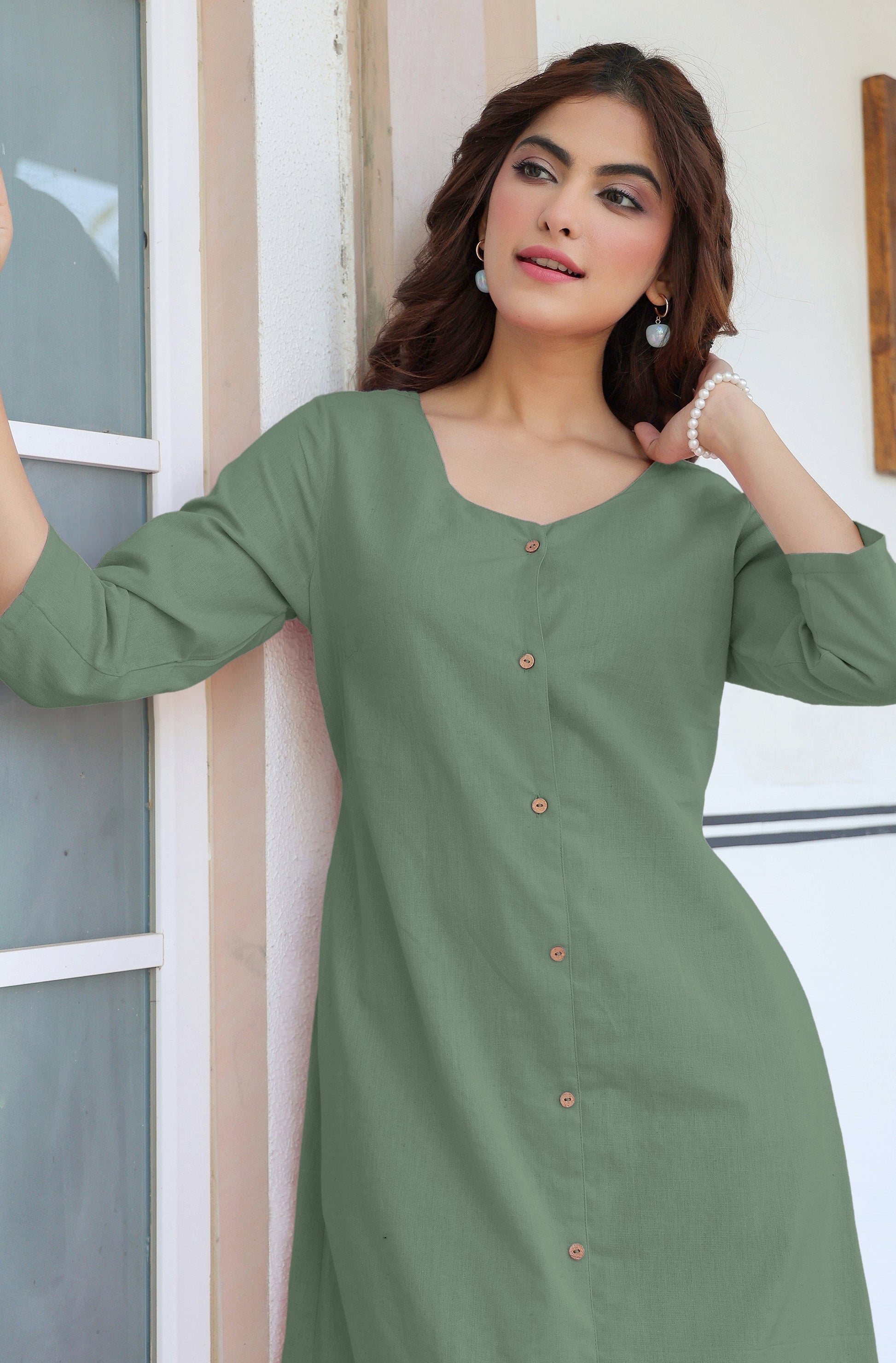 Janasya Light Cotton Solid Straight Dress 
