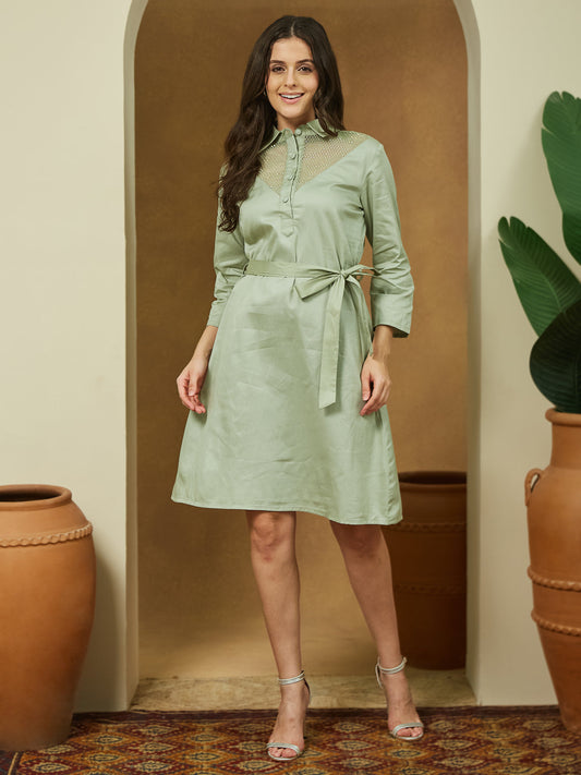 Janasya Light Cotton Yoke Design A-Line Dress 