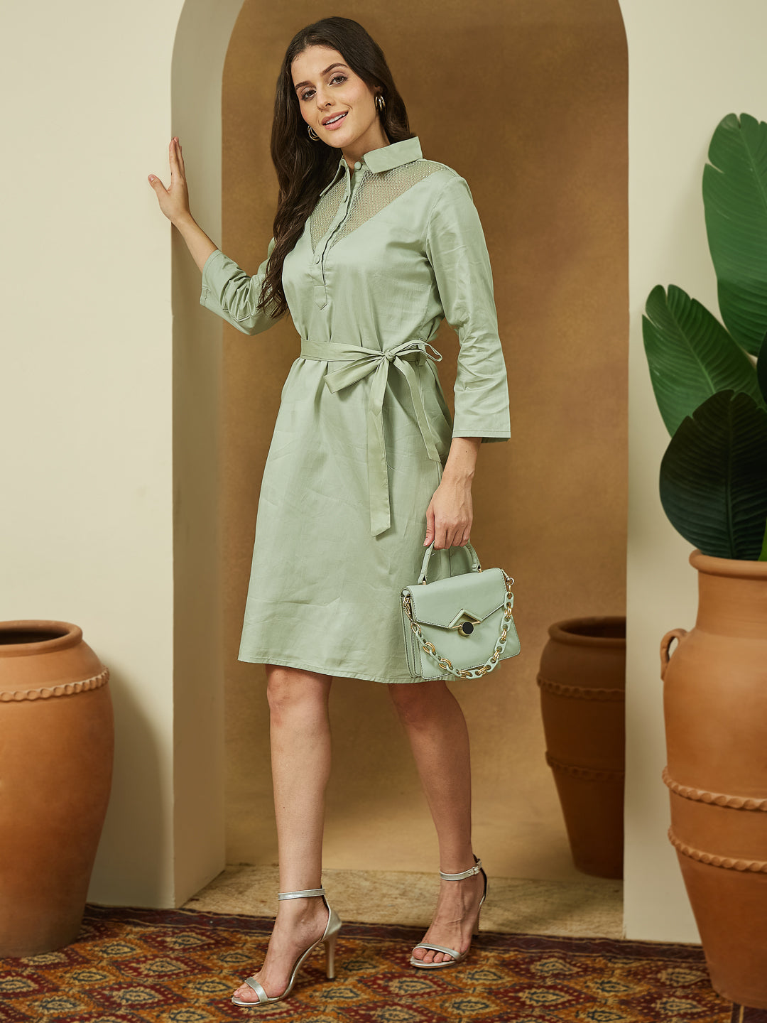 Janasya Light Cotton Yoke Design A-Line Dress 