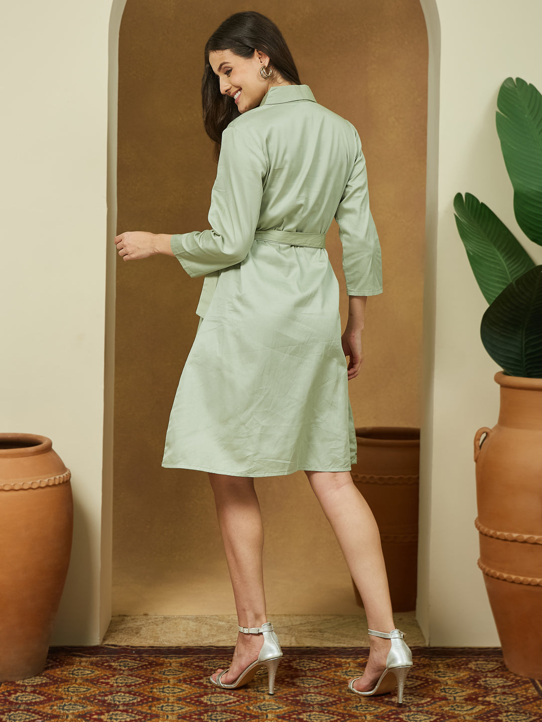 Janasya Light Cotton Yoke Design A-Line Dress 