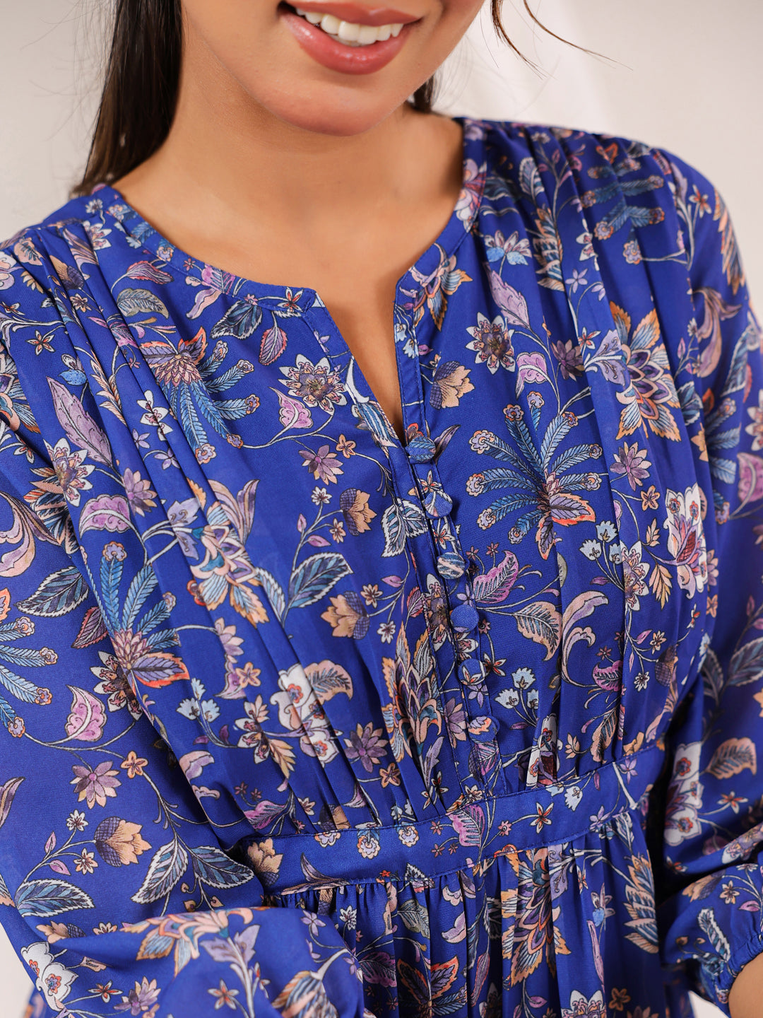 Janasya Dark Georgette Floral A-Line Dress 
