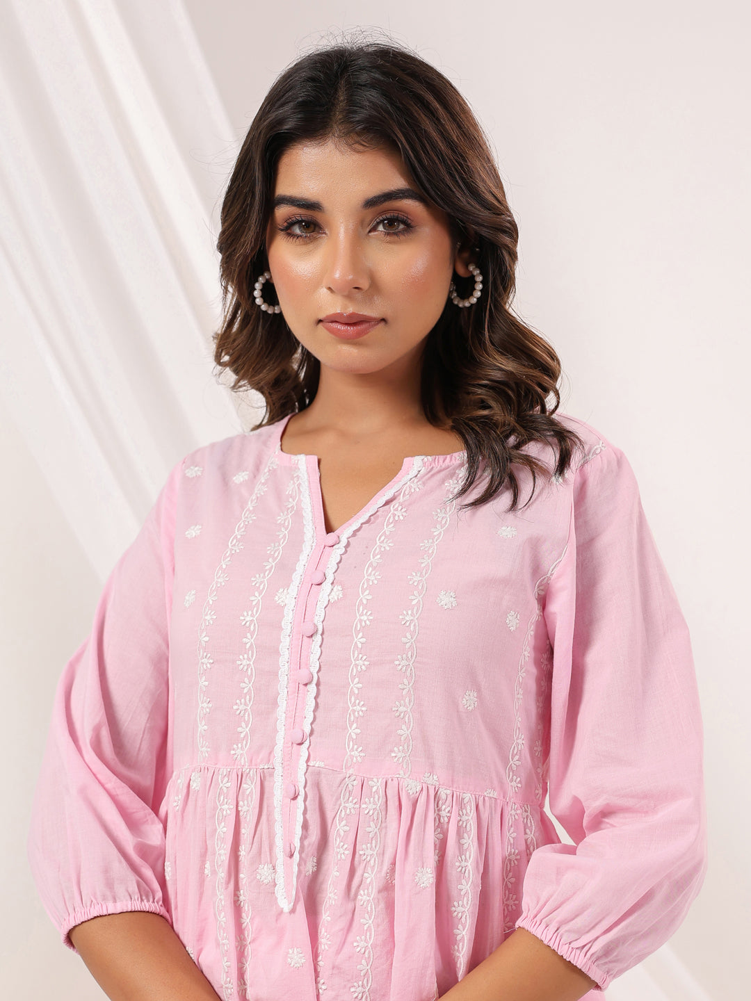 Janasya Light Cotton Embroidered A-Line Kurta Set 