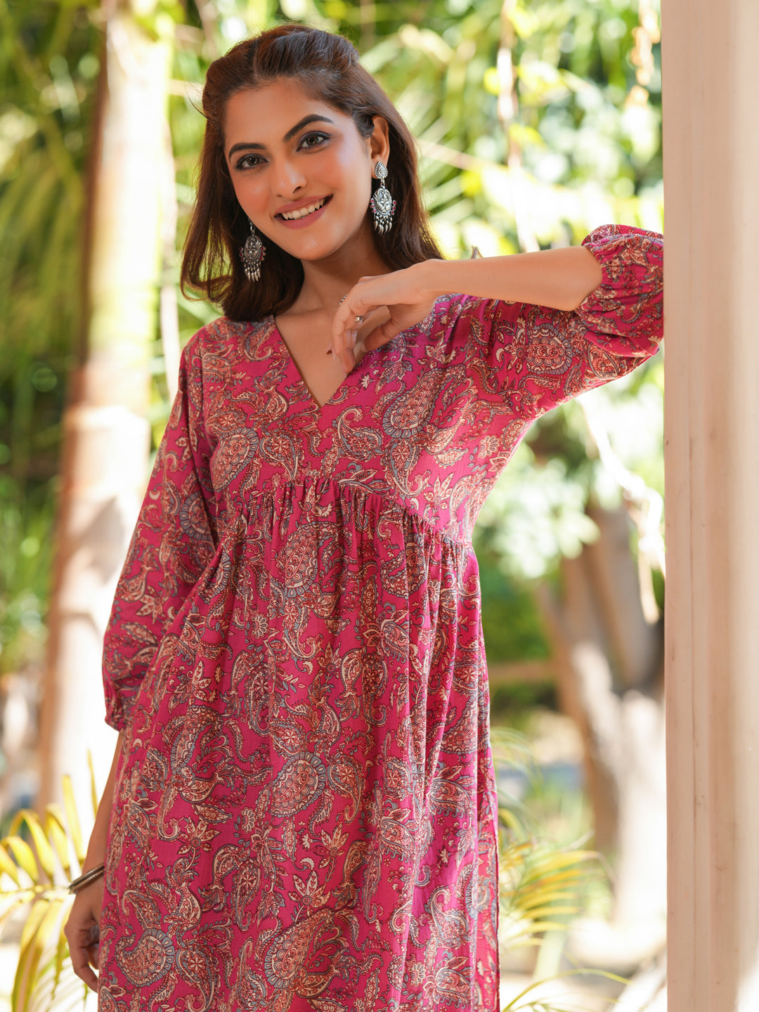 Janasya Bright Cotton Floral A-Line Kurta Set 