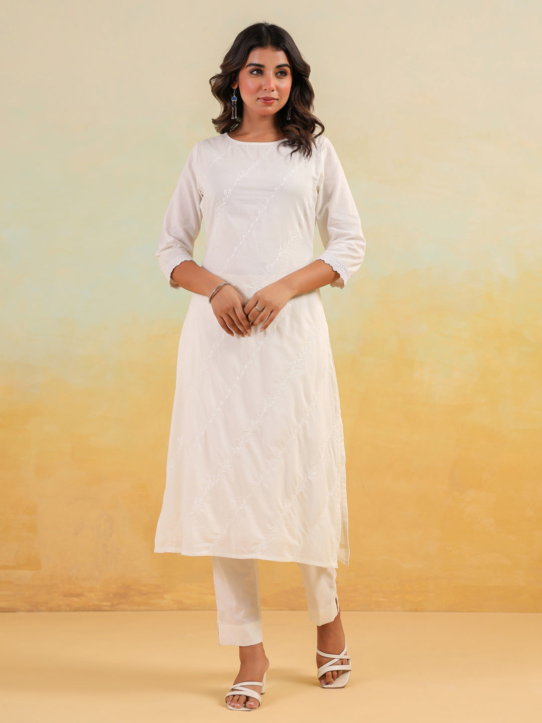 Janasya Light Cotton Embroidered Straight Kurta Set 
