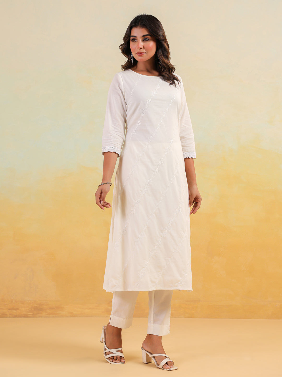 Janasya Light Cotton Embroidered Straight Kurta Set 