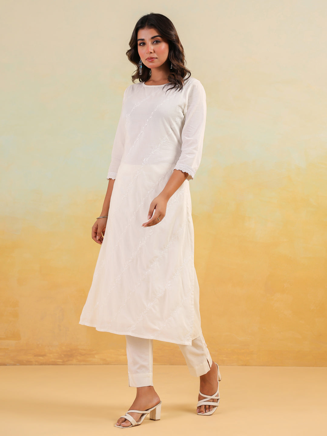 Janasya Light Cotton Embroidered Straight Kurta Set 