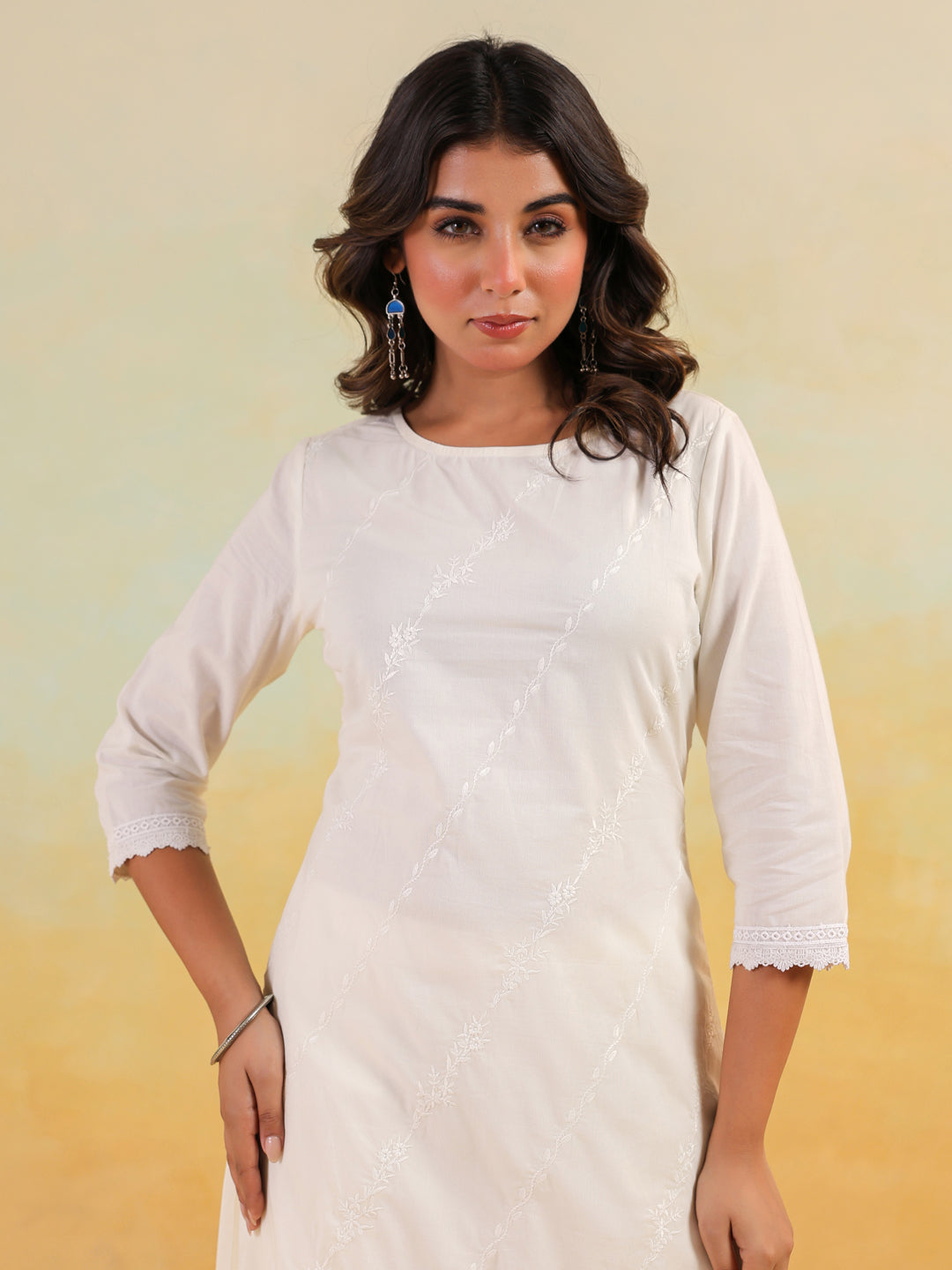 Janasya Light Cotton Embroidered Straight Kurta Set 