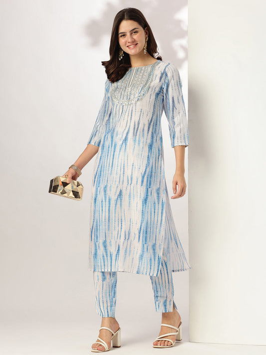 Janasya Light Silk Blend Tie & dye Straight Kurta Set 