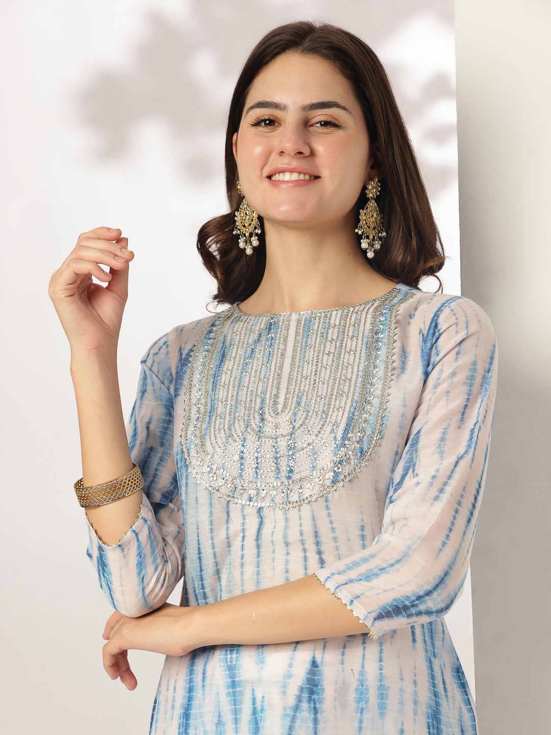 Janasya Light Silk Blend Tie & dye Straight Kurta Set 