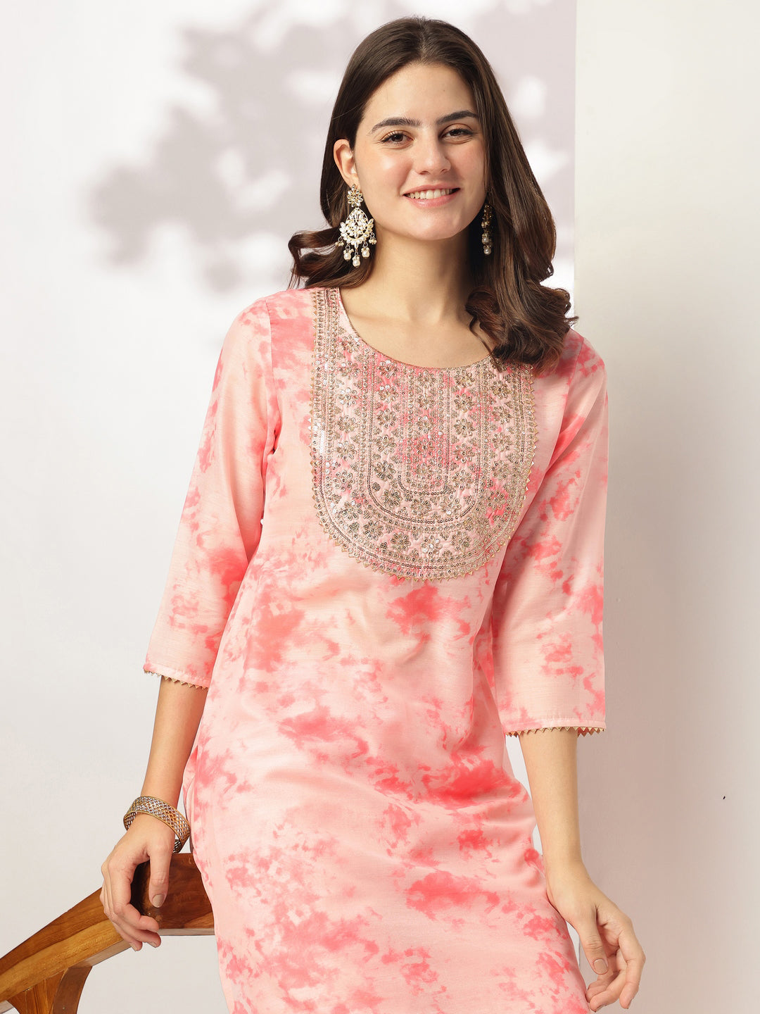 Janasya Light Silk Blend Tie & dye Straight Kurta Set 