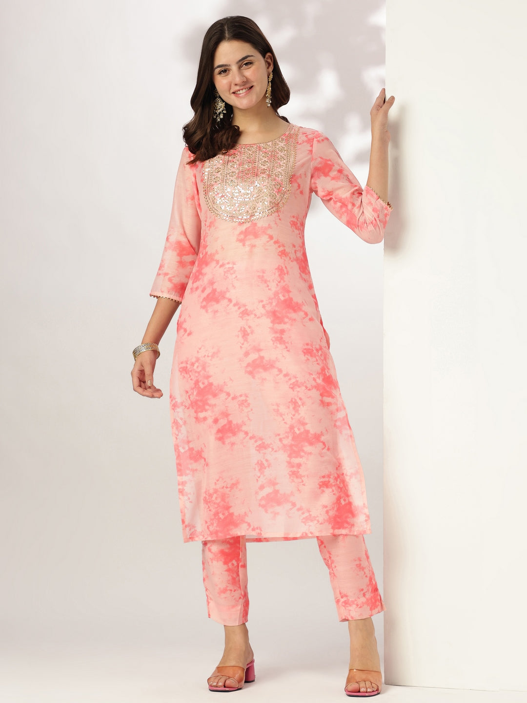 Janasya Light Silk Blend Tie & dye Straight Kurta Set 