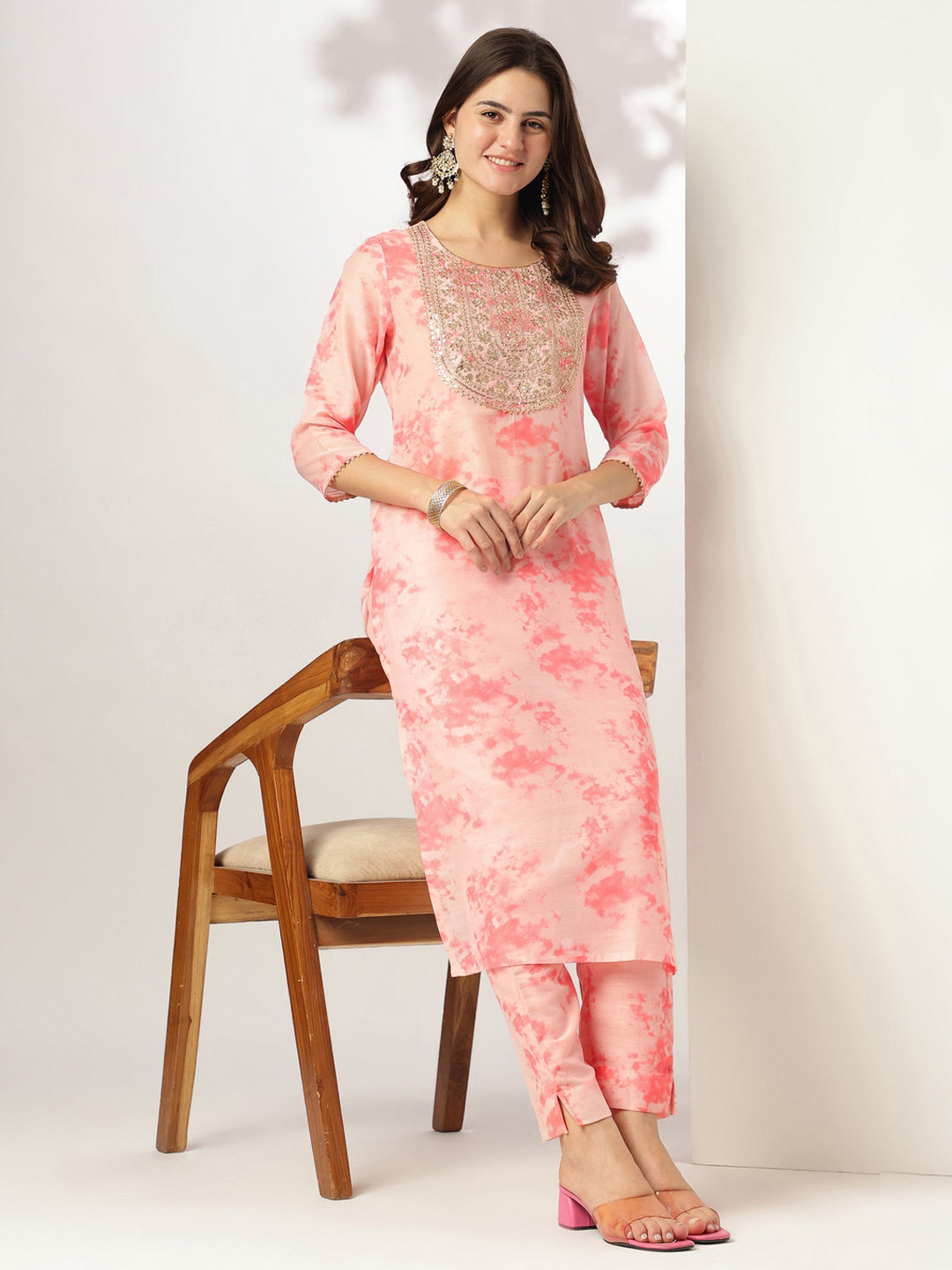 Janasya Light Silk Blend Tie & dye Straight Kurta Set 