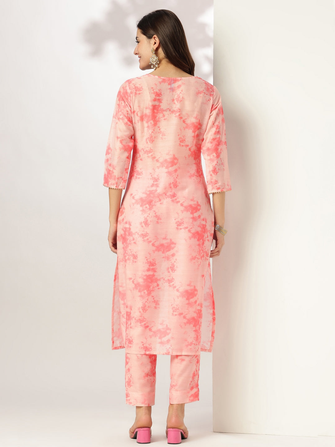 Janasya Light Silk Blend Tie & dye Straight Kurta Set 