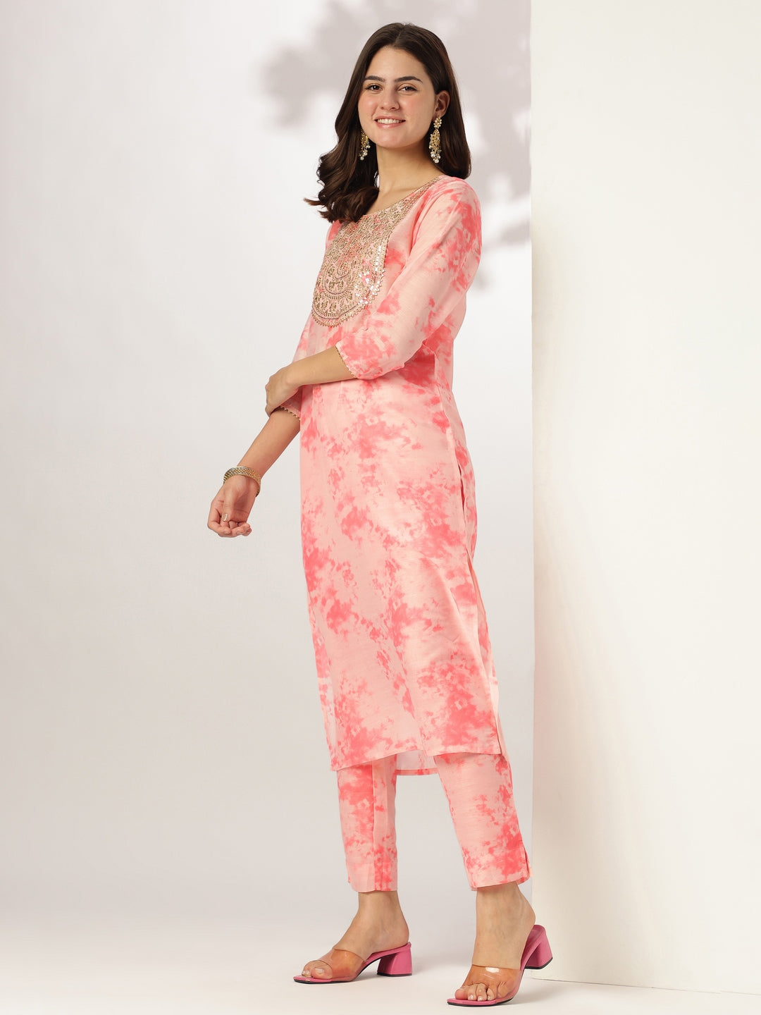Janasya Light Silk Blend Tie & dye Straight Kurta Set 