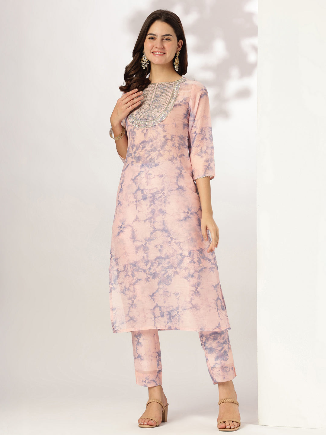 Janasya Light Silk Blend Tie & dye Straight Kurta Set 